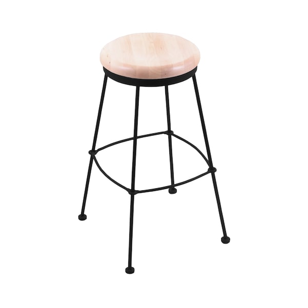 25" Stationary Counter Stool, Black Wrinkle, Nat Maple Seat